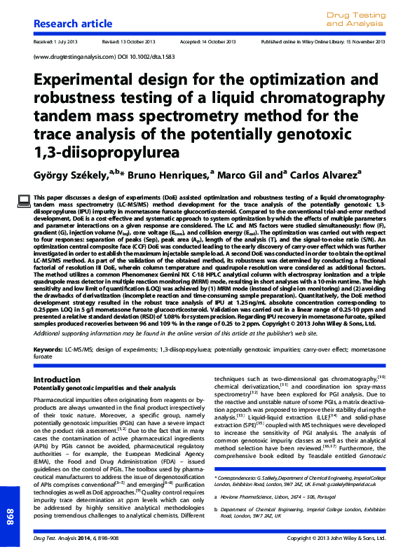 (PDF) Experimental design for the optimization and robustness testing ...