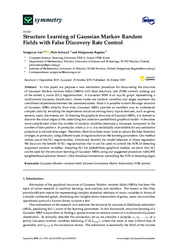 (PDF) Structure Learning of Gaussian Markov Random Fields with False ...