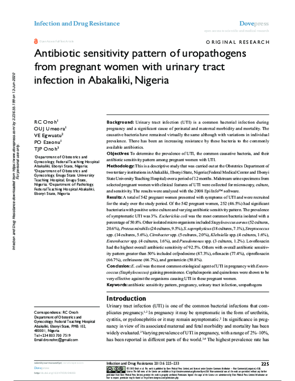 (PDF) Antibiotic sensitivity pattern of uropathogens from pregnant