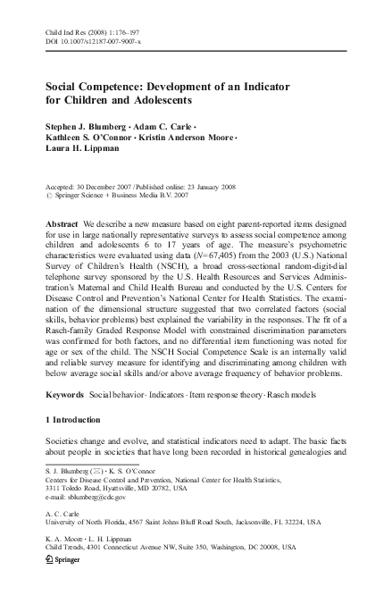 (PDF) Social Competence: Development of an Indicator for Children and ...