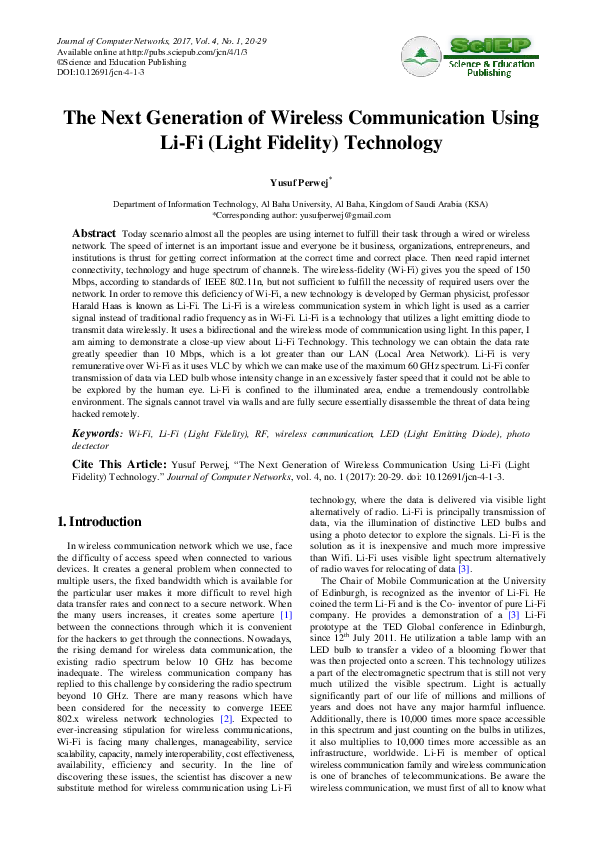 (PDF) The Next Generation of Wireless Communication Using Li-Fi (Light ...