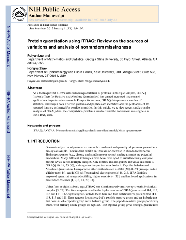 (PDF) Protein quantitation using iTRAQ: Review on the sources of ...