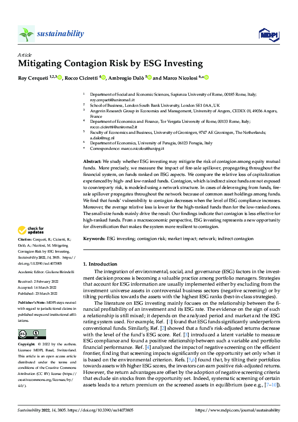 (PDF) Mitigating Contagion Risk by ESG Investing
