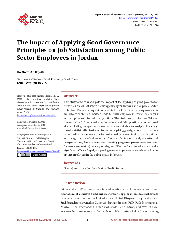 (PDF) The Impact of Applying Good Governance Principles on Job ...