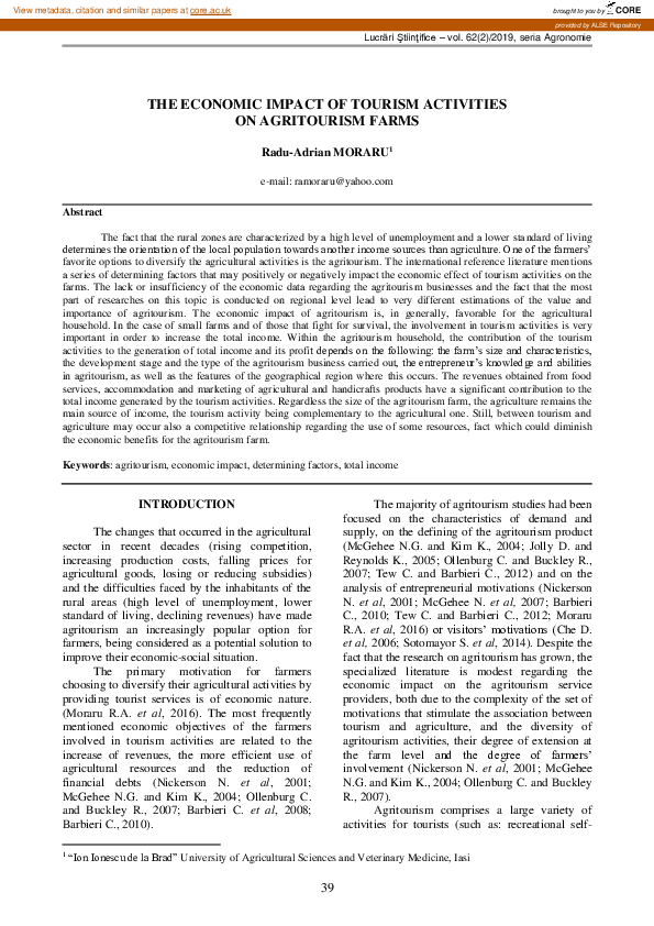 (PDF) The economic impact of tourism activities on agritourism farms