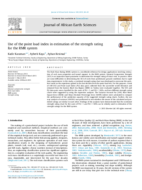 (PDF) Use of the point load index in estimation of the strength rating ...