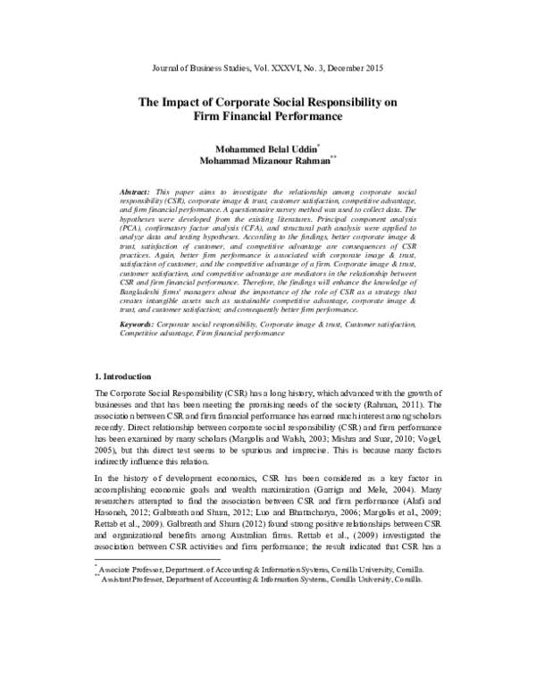 (PDF) The Impact of Corporate Social Responsibility on Firm Financial ...