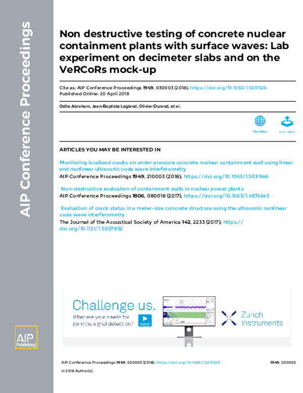(PDF) Non destructive testing of concrete nuclear containment plants ...