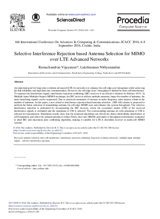 (PDF) Selective Interference Rejection based Antenna Selection for MIMO ...