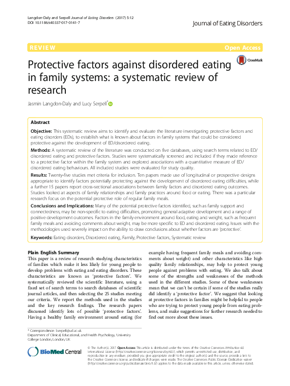 (PDF) Protective factors against disordered eating in family systems: a ...
