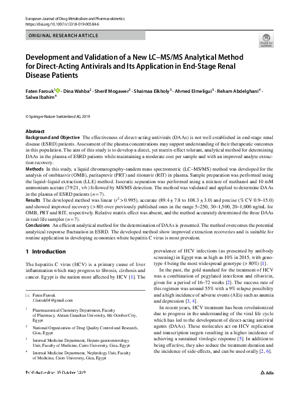 (PDF) Development and Validation of a New LC–MS/MS Analytical Method ...