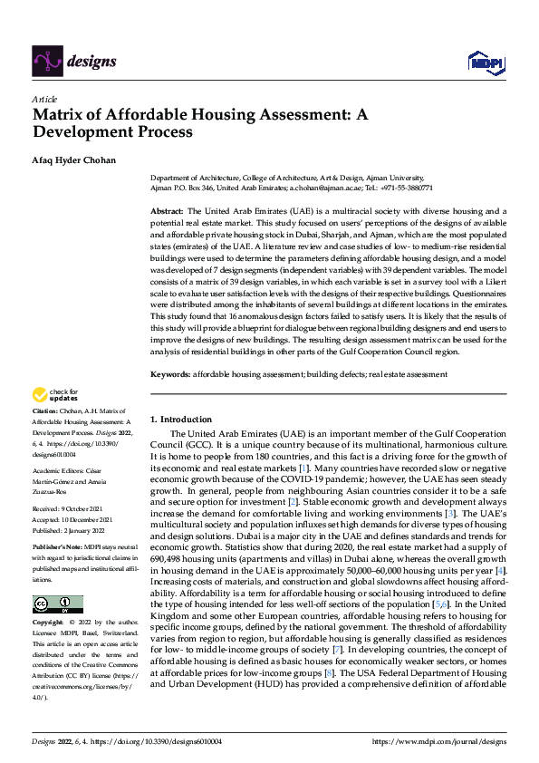 (PDF) Matrix of Affordable Housing Assessment: A Development Process