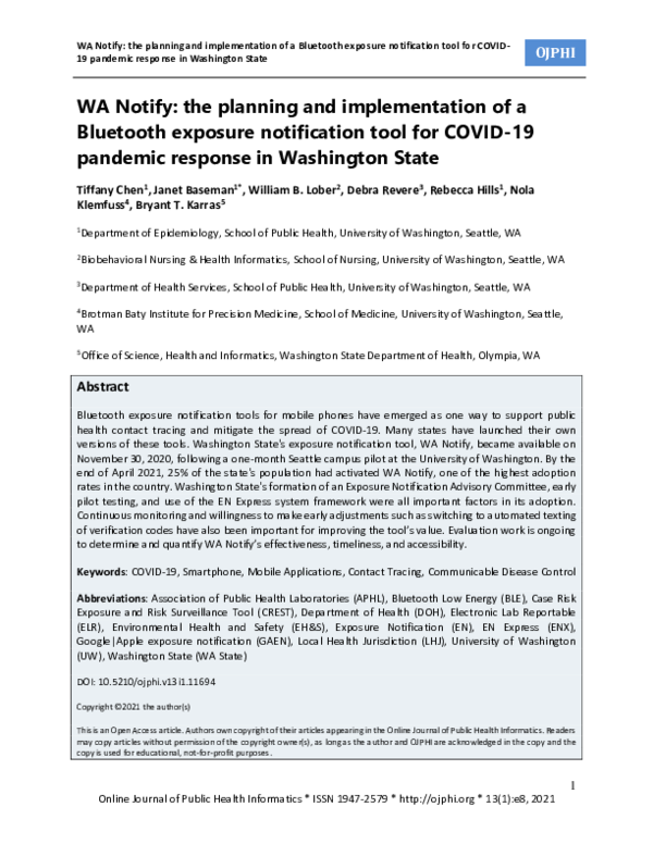 (PDF) WA Notify: the planning and implementation of a Bluetooth ...