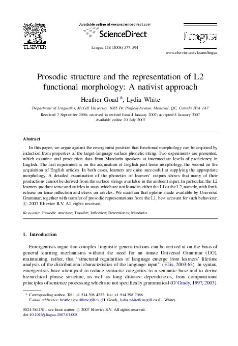 (PDF) Prosodic structure and the representation of L2 functional ...