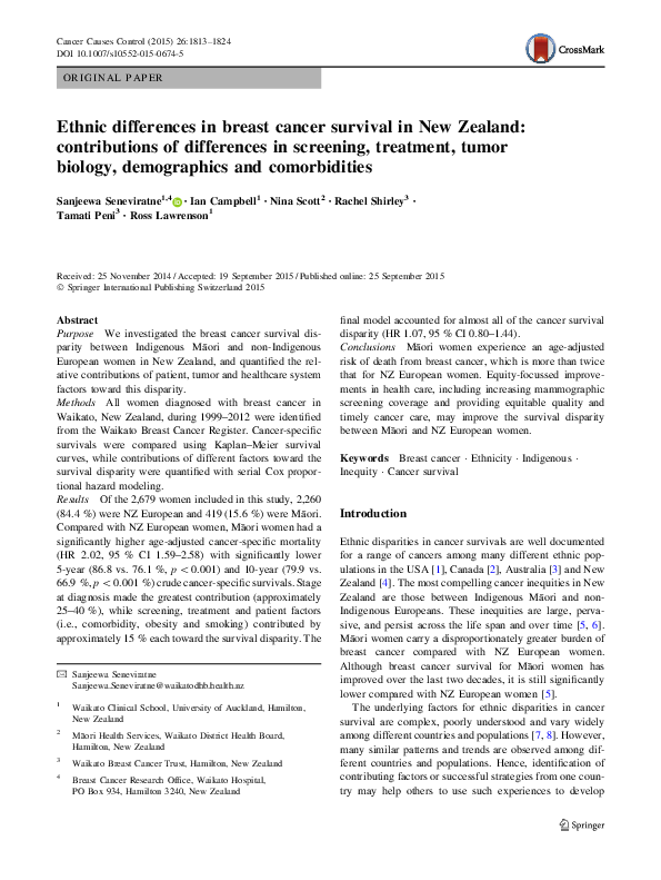 (PDF) Ethnic differences in breast cancer survival in New Zealand ...