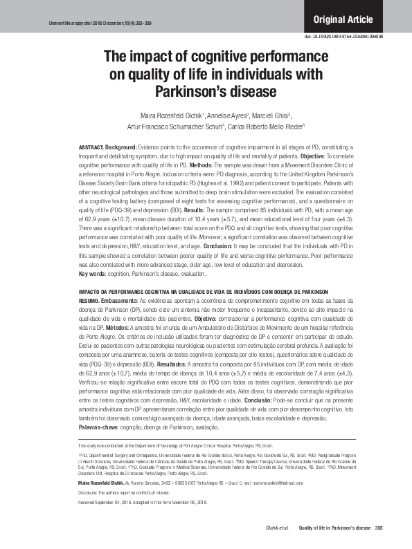(PDF) The impact of cognitive performance on quality of life in ...