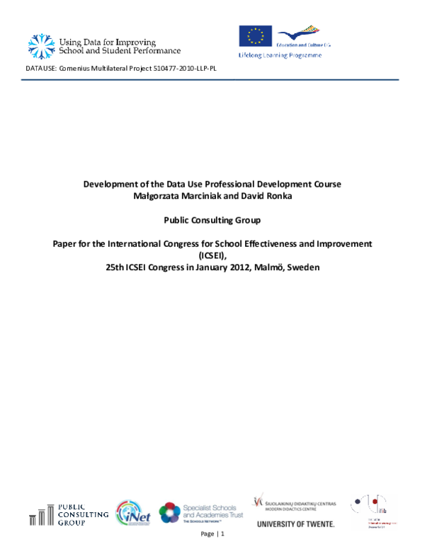 (PDF) Development of the data use professional development course
