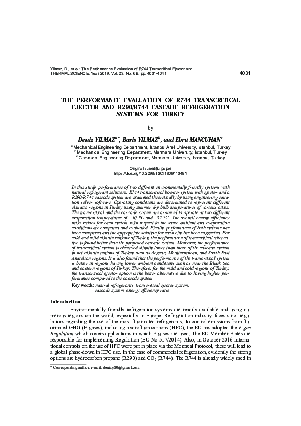 (PDF) Thermodynamic Analysis of a Cascade Refrigeration System with ...