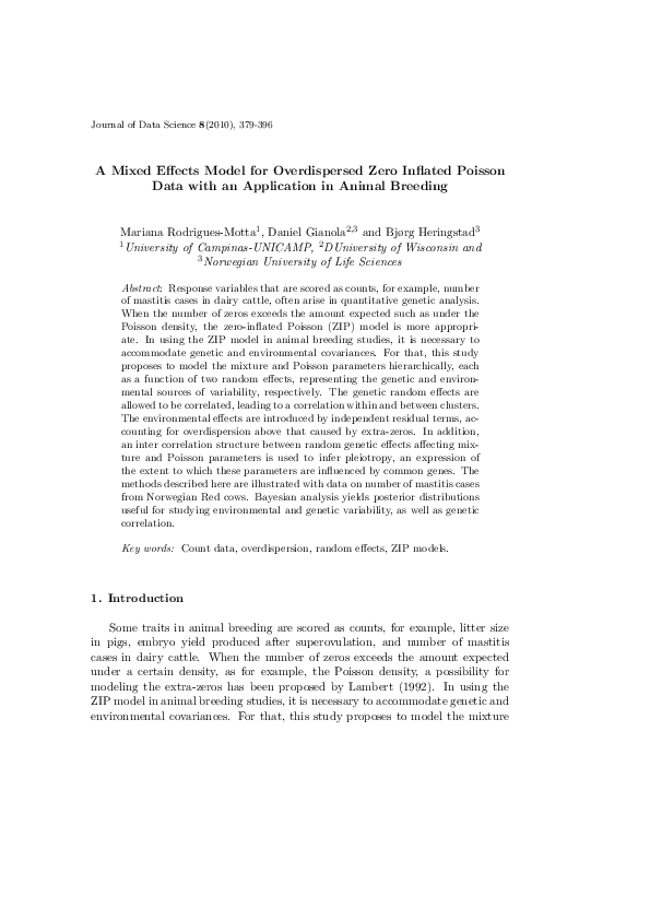 (PDF) A Mixed Effects Model for Overdispersed Zero Inflated Poisson ...