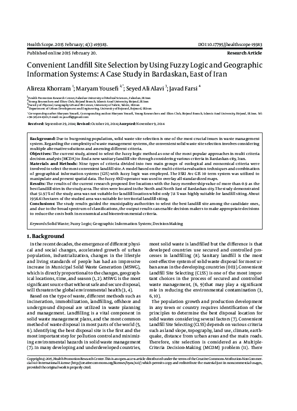 (PDF) Convenient Landfill Site Selection by Using Fuzzy Logic and ...