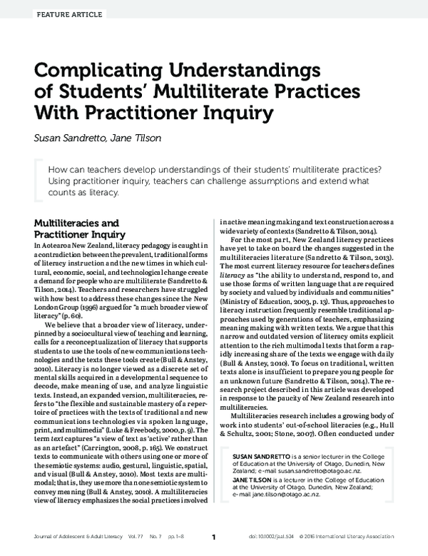 (PDF) Complicating Understandings of Students' Multiliterate Practices ...