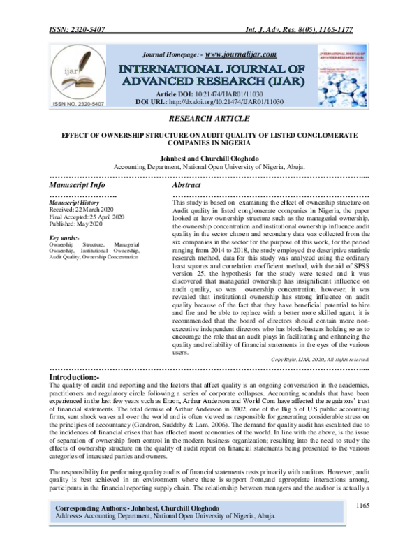 (PDF) Effect of Ownership Structure on Audit Quality of Listed ...