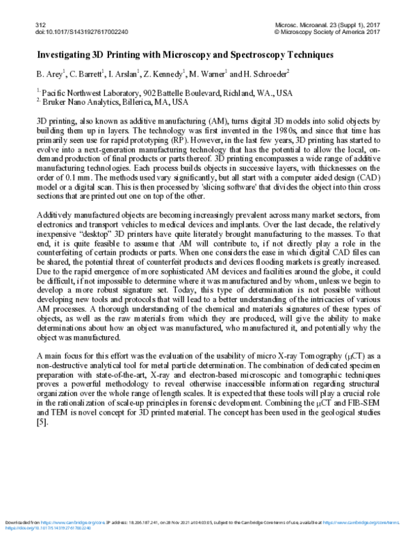 (PDF) Investigating 3D Printing with Microscopy and Spectroscopy Techniques