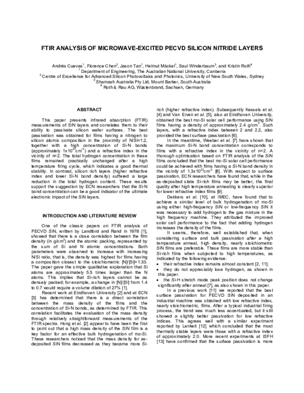 (PDF) FTIR Analysis of Microwave-Excited PECVD Silicon Nitride Layers ...