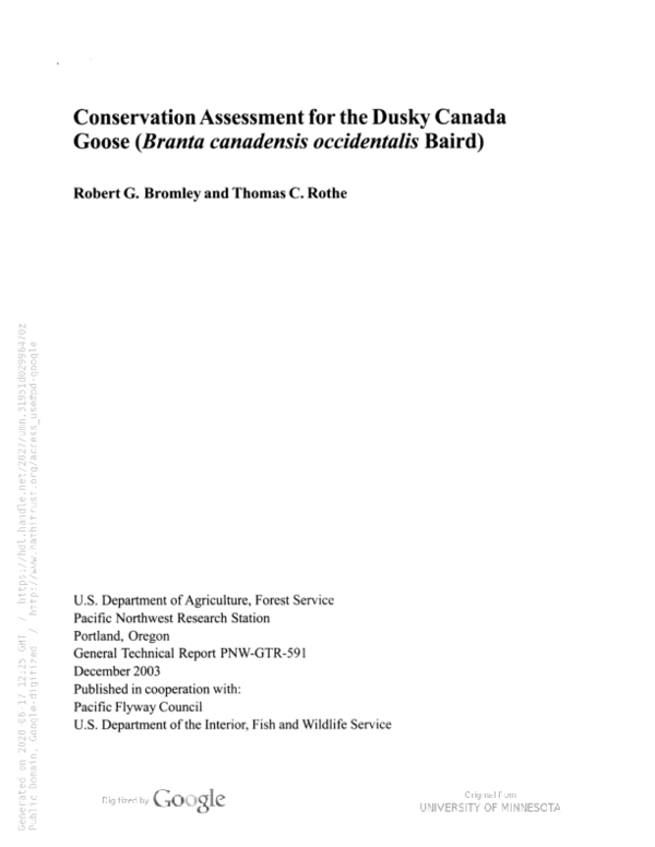 (PDF) Conservation assessment for the dusky Canada goose ( Branta