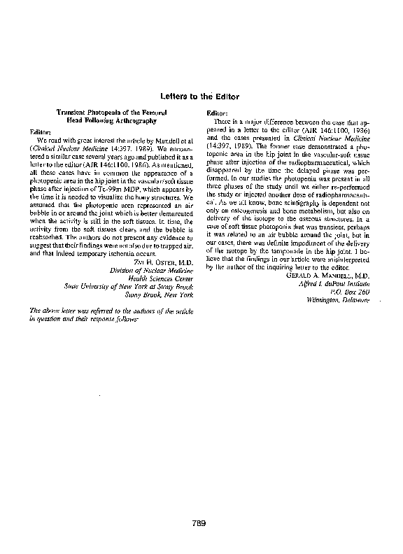 (PDF) Transient Photopenia of the Femoral Head Following Arthrography