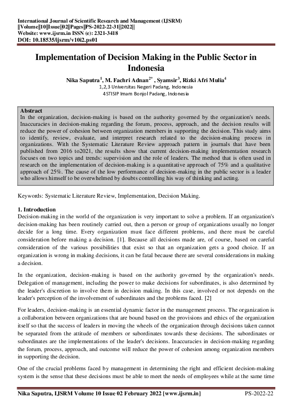 (PDF) Implementation of Decision Making in the Public Sector in Indonesia