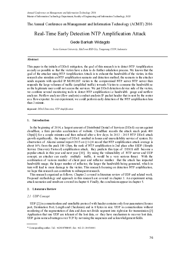 (PDF) Real-Time Early Detection NTP Amplification Attack