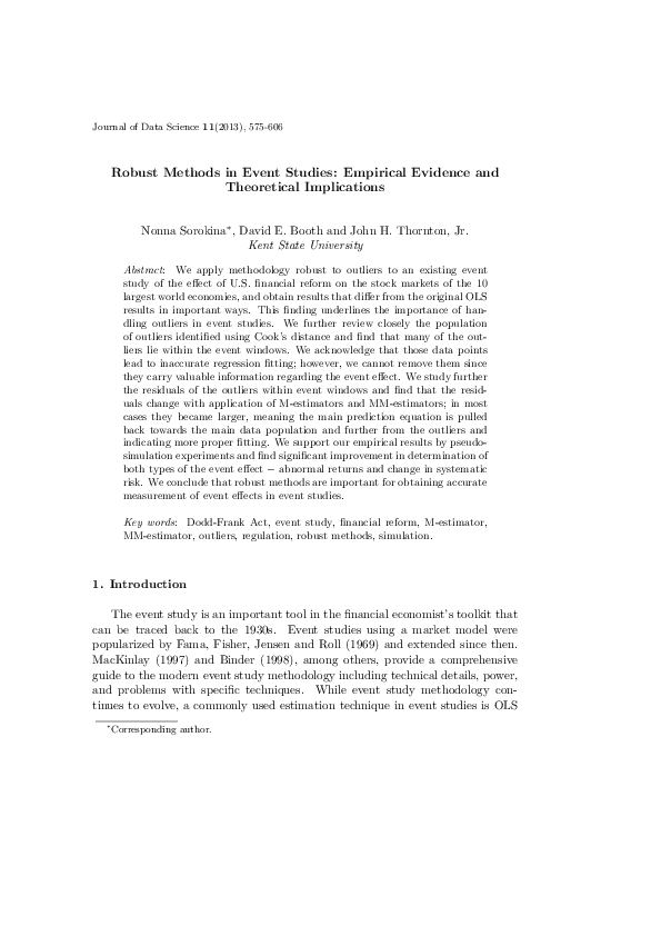 (PDF) Robust Methods in Event Studies: Empirical Evidence and ...