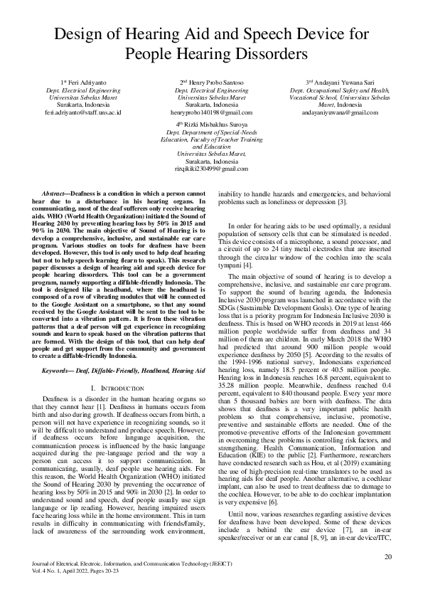 (PDF) Design of Hearing Aid and Speech Device for People Hearing Dissorders