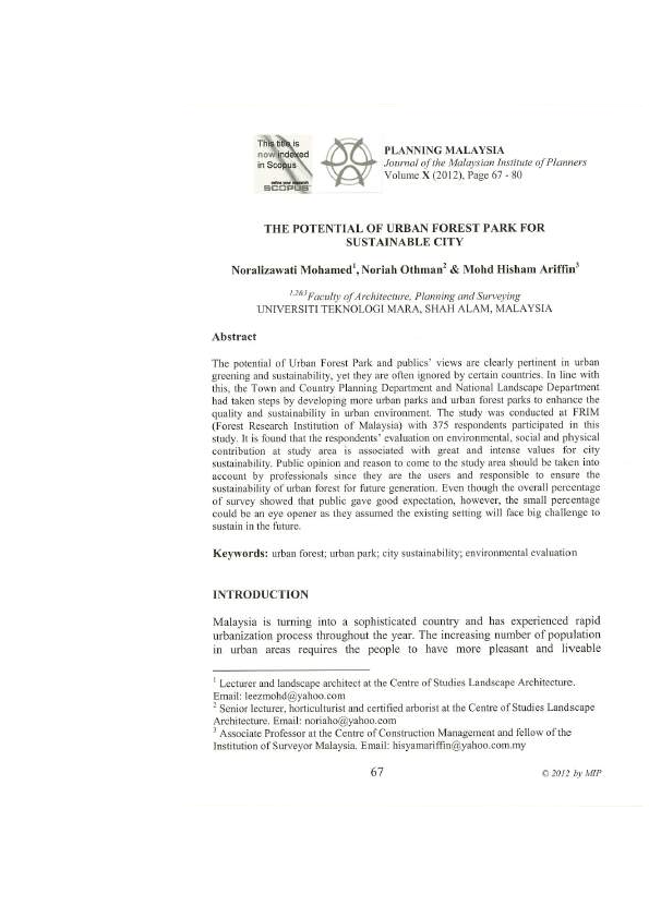 (PDF) The Potential of Urban Forest Park for Sustainable City