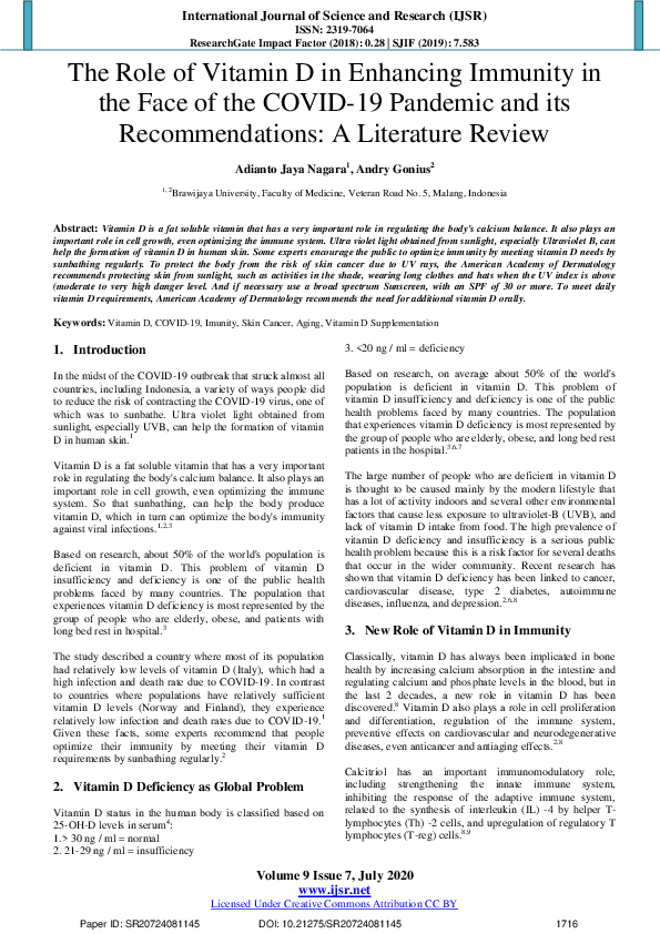 (PDF) The Role of Vitamin D in Enhancing Immunity in the Face of the ...