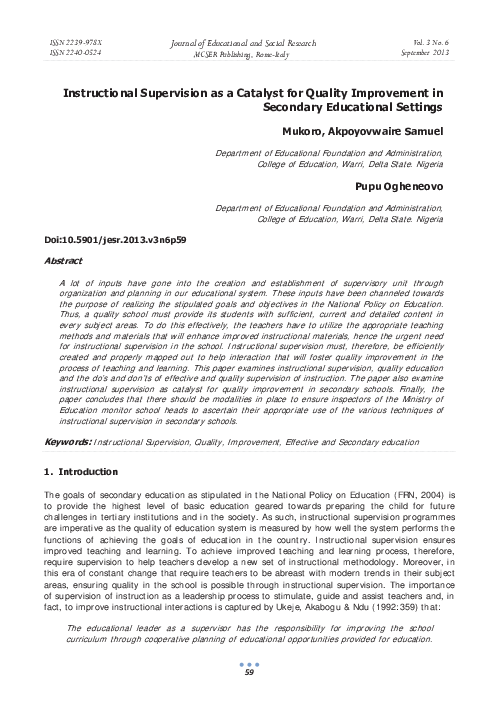 (PDF) Instructional Supervision as a Catalyst for Quality Improvement ...