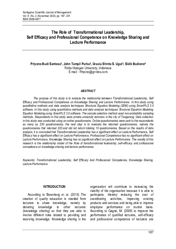 (PDF) The Role of Transformational Leadership, Self Efficacy and ...