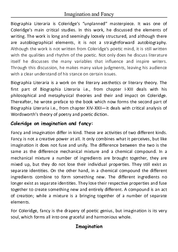 (DOC) Samuel Taylor Coleridge's view on imagination and fancy