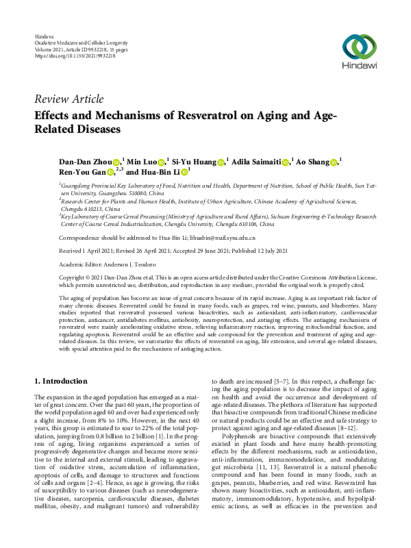 (PDF) Effects and Mechanisms of Resveratrol on Aging and Age-Related ...