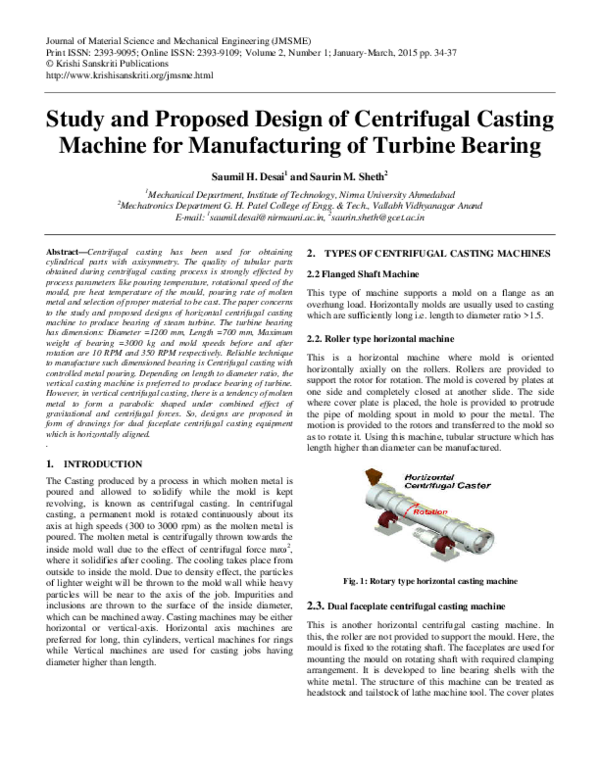 (PDF) Study and Proposed Design of Centrifugal Casting Machine for
