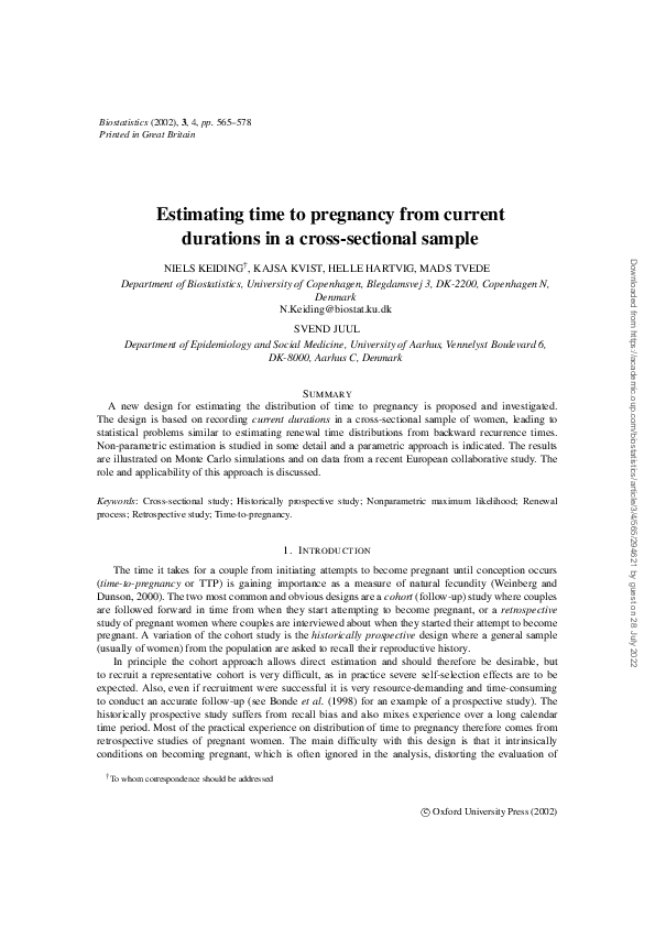 Estimating time to pregnancy from current durations in a cross-sectional sample