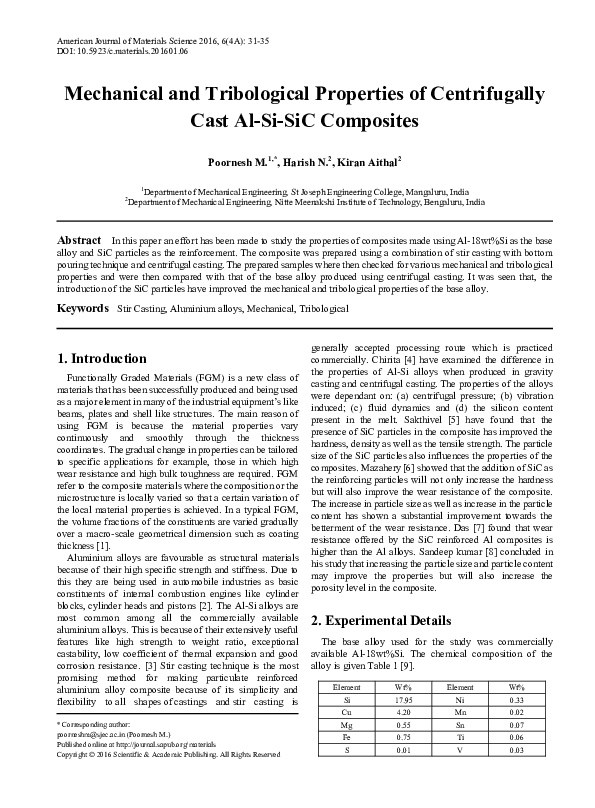 (PDF) Mechanical and Tribological Properties of Centrifugally Cast Al ...