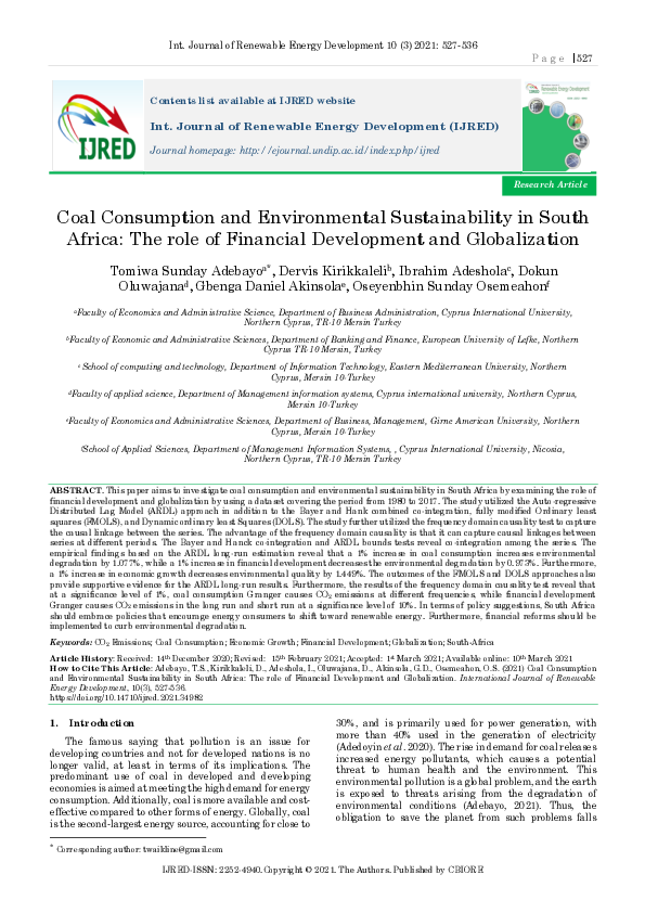 (PDF) Coal Consumption and Environmental Sustainability in South Africa ...