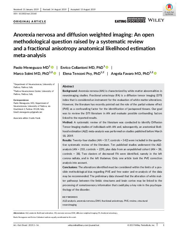 (PDF) Anorexia nervosa and diffusion weighted imaging: An open ...
