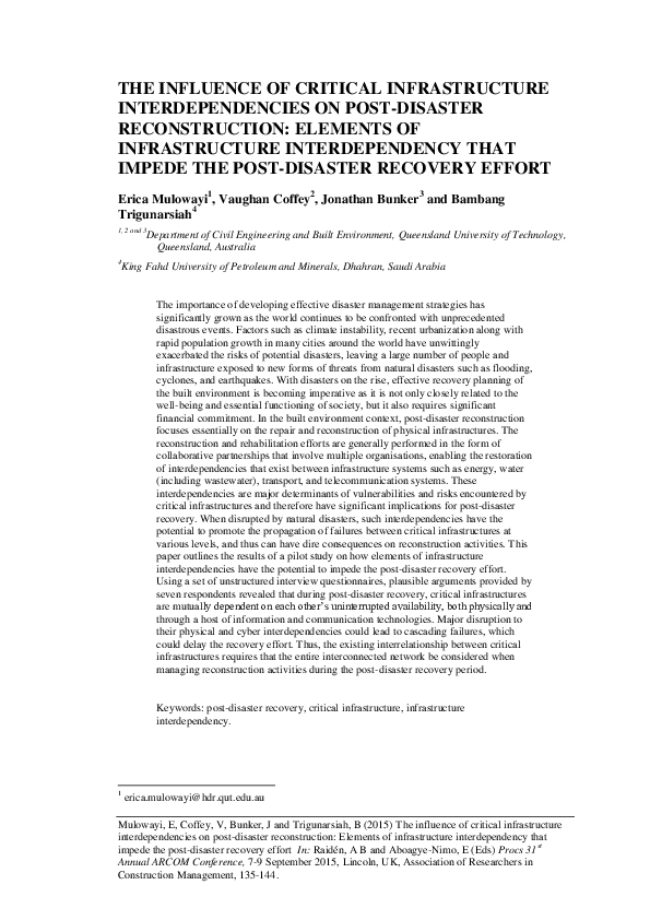 (PDF) The Influence of Critical Infrastructure Interdependencies on ...