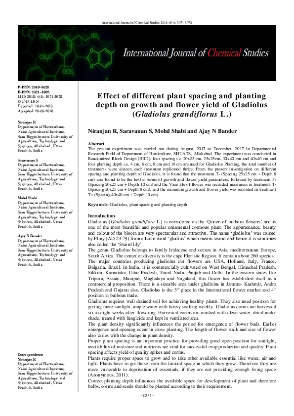 (PDF) Effect of different plant spacing and planting depth on growth ...