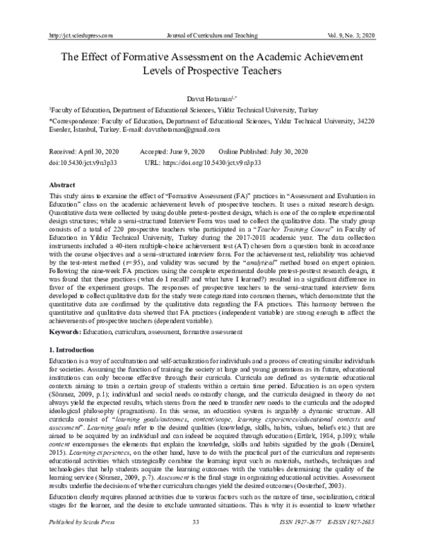 (PDF) The Effect of Formative Assessment on the Academic Achievement ...