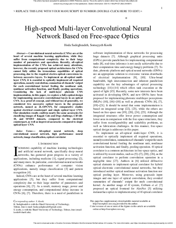 (PDF) High-Speed Multi-Layer Convolutional Neural Network Based on Free ...