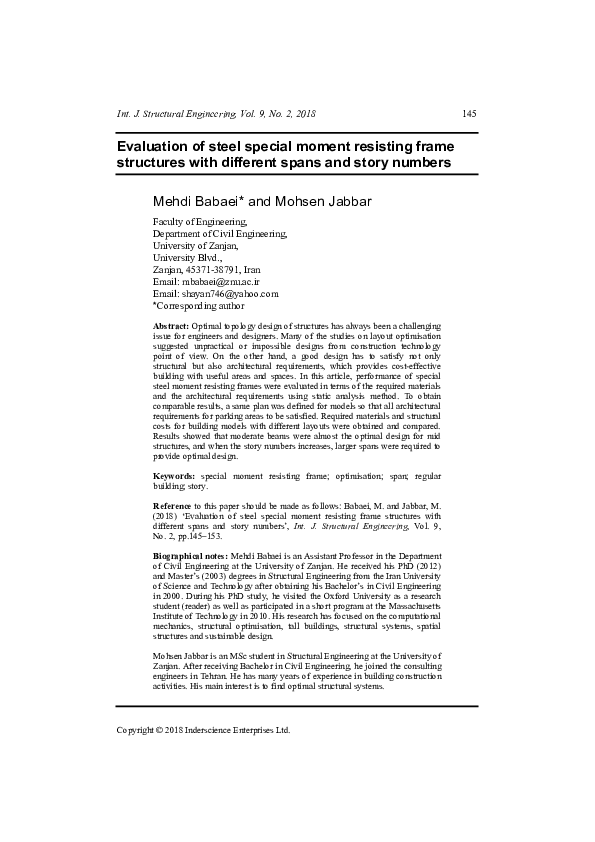 (PDF) Evaluation of steel special moment resisting frame structures ...